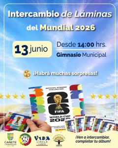 intercambio de láminas, gimnasio municipal, 13 de junio a las 14:00 hrs