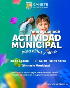 ACTIVIDAD PARA NIÑOS Y NIÑAS ,22 DE AGOSTO, GIMNASIO MUNICIPAL